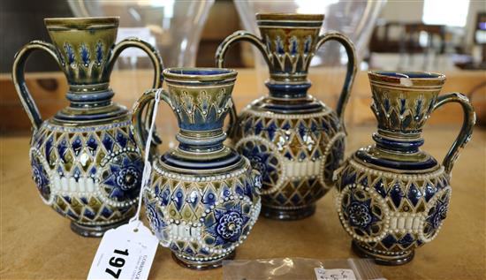 4 Doulton Lambeth vases (2 A/F)